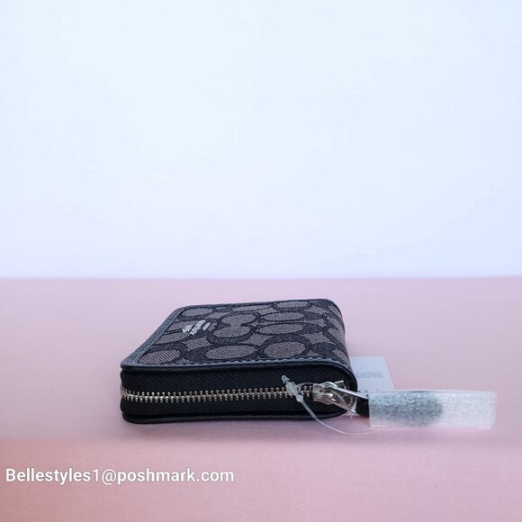 COACH Small Zip Around Wallet  With ID Window In Signature Jacquard -Black SB⭐ - Picture 8 of 16